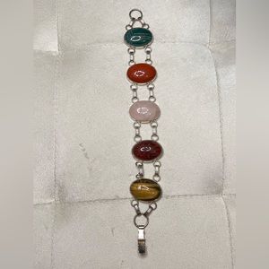 Scarab colorful stone bracelet, as is, silver color, 925